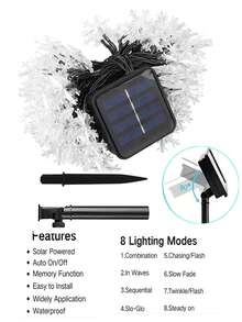Solar Powered Snowflake String Lights -Twinkle / Flash / Steady 8 Modes,5m/7m/12m Outdoor Waterproof Fairy Lights,Snowflake Pendant Led Light String For Christmas / Xmas / Holiday Decoration ,Garden / Patio / Gazebo / Balcony / Yard / Window / Tree Christmas & Winter Decoration - Black - View 7