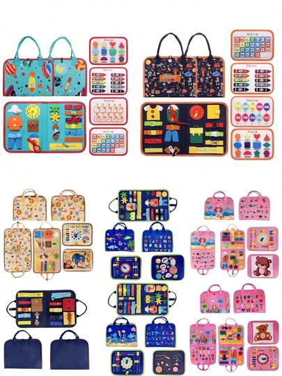 Busy Board Toy, Sensory Color Texture Book, Educational Learning Toy With Life Skills, Alphabet, Numbers, Shapes, Colors, Animals, Weather Themes - Gift For Girls, Car Airplane Travel Toy