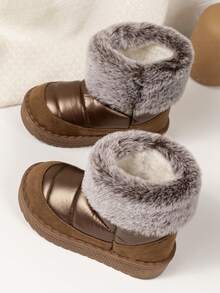 1 paire de bottes de neige courtes à bout rond casual pour enfants, confortables et chaudes pour l'extérieur en hiver