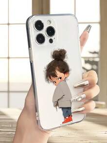 动漫 1pc 卡通女孩图案透明防震 TPU 简约手机壳适用于 17 16 15 14 13 12 11 Pro Max、A55/54/53/52/51、S24/23/22/21 Ultra 系列 - 彩色 - 查看 2