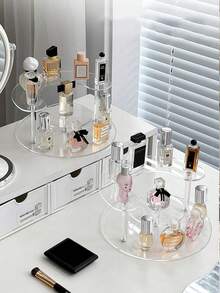 1pc Modern Acrylic Round & Trapezoid Perfume Display Stand, Multi-Tier Cosmetic Storage Rack, High-Quality Transparent Makeup Sample Holder