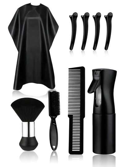 2/4/5/8/9pcs/Set Hairdressing Tool Combo Set, Including Hair Clips, Combs, Neck Brush, Hair Spray Bottle, Haircutting Cape, Unisex Hairstyling Tools