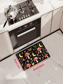 1/2pcs Mushroom Forest World Style Farmhouse Floor Mat, With Strong Water Absorption And Easy Cleaning, Is Suitable For Home Decoration, Farmhouse, Porch, Interior, Room Decoration, Kitchen, Dining Room, Small Office/Home Office, Sink, Laundry Room, Floor Mat, Kitchen Mat And Non-Slip Mat.