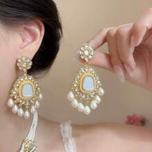 3PCS New Heavy Craft High-End Flower Tassel Earrings Fashion Multi-Layer Beaded Collarbone Chain Women's Exquisite Jewelry Set - 10-2308 White Suit - View 3