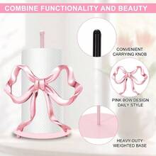 - Soporte de toalla de papel con lazo rosa bonito para decoracin de cocina, accesorios de decoracin de cocina, soporte de metal para coqueta, hogar, bao, encimera - Rosa - Ver 5