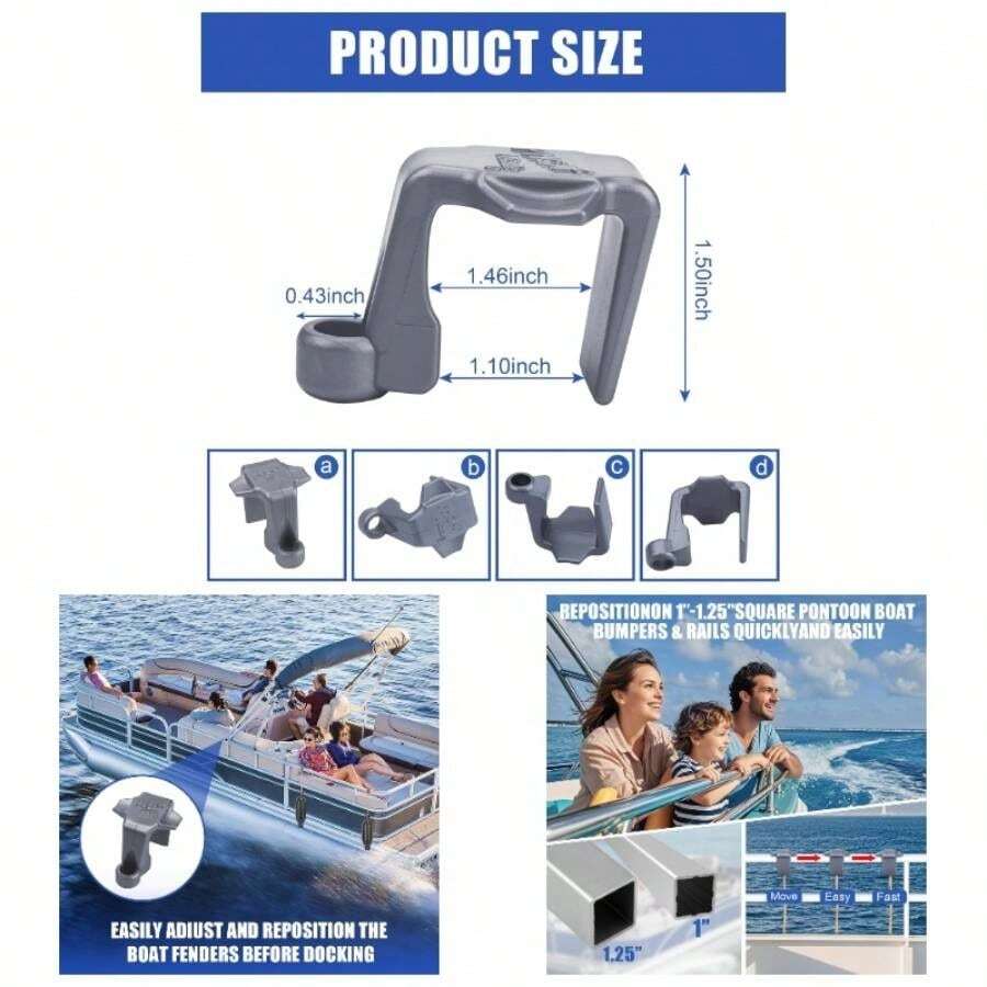 Boat Clips, Pontoon Boat Clips Square Rail, Quick Release HangersAdjustable Boat Bumper Docking Boat Docking - 8PCS - View 1