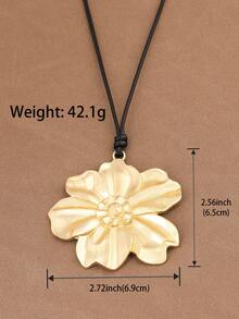 1 pezzo Collana alla moda con ciondolo floreale boho grande e minimalista, finitura opaca oro, corda di cera, adatta per uso quotidiano da donna, catena da 28" + 2" estensibile