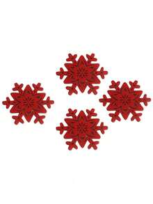 4 piezas Posavasos de fieltro rojo con diseño de copos de nieve navideños, protectores de mesa de comedor resistentes al calor para tazas de café, té y bebidas calientes - Rojo - Ver 11