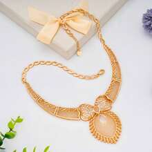 5pcs/Set 18K Gold Plated Copper Jewelry Set: 1 Necklace, 1 Bracelet, 1 Pair Earrings, 1 Ring, Fashion Accessories For Women, Middle East, Dubai, Africa, Europe, American Bride, Wedding, Party, Mother's Day, Back To School, Valentine's Day Gift