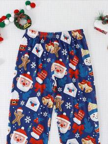 2 件套女孩和青少年休闲卡通圣诞老人印花翻领长袖开衫和裤子睡衣套装，阻燃，适合所有季节和圣诞节