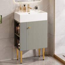 Bathroom Furniture Washbasin With Vanity Unit 55 Cm, Vanity Unit, Small Guest Bathroom Furniture, Light Grey - Grey - View 1