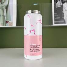 32oz Straw Insulated Water Bottle Double-Layer Stainless Steel Vacuum Thermal Mug For Sport And Travel - Nơ hồng - 32oz - Xem 2