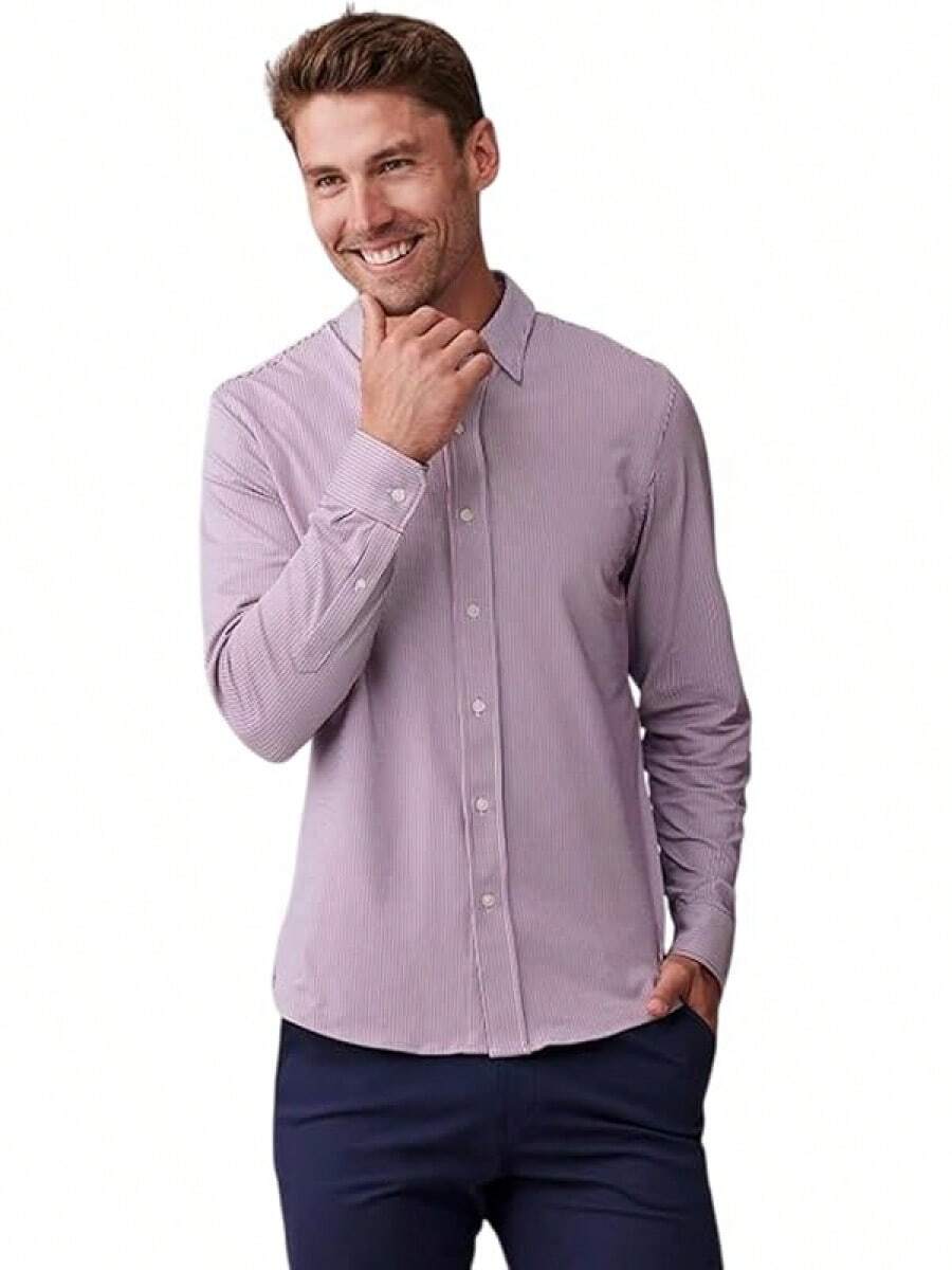 Men's Commuter Shirt, Performance Dress Shirts For Men, Machine Washable, Wrinkle Resistant, Slim Fit Button Down Shirthalloween - Red Multi Stripe - View 1