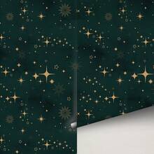 [ 2025 New Edition ] 1 Piece Of Thickened Starry Night Wallpaper Roll -17.7x118.1 Inches, Detachable Waterproof Self-Adhesive Wallpaper, Deep Blue With Golden Stars, Very Suitable For Bedroom, Living Room, Dining Room And Furniture Renovation, Bedroom Decoration - 彩色 - 查看 3