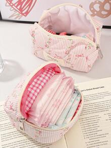 1Pc/Set Sweet Pink Striped Bowknot Pattern Wash And Cosmetic Bag Set,Portable Large Capacity Travel Organizer Toiletry Bag Makeup Bag Skincare Bag - Multicolor - View 10
