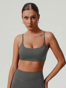 Sodalemon Women Fitness Backless Straight Strap Yoga Training Sport Bra - Dark Grey - View 6