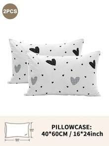 1pc/2pcs/4pcs Black And White Heart Pattern Pillow Cover Set (Pillow Inner Not Included), Soft & Comfortable, Suitable For All Seasons