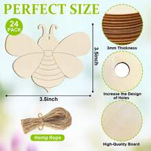Bộ 24 miếng gỗ chưa hoàn thiện hình trái tim hình ong kèm dây thừng tự làm lát gỗ trống dùng để trang trí nhà ngày Lễ Tạ ơn - Màu gỗ - Xem 10
