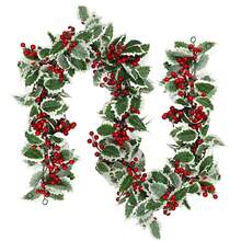 Eucalyptus Garland, Green Leaves Wreath Vines Garlands Decorations, Artificial Red Berry Garland For Fireplace Gate Mantle Table Home Party Decor