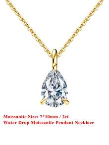 1 Piece 100% 925 Sterling Silver 14k Gold 1ct/2ct Water Drop Cut Moissanite Diamond Pendant Necklace Timeless Jewelry For Women, Men's Neck Chain Wedding Party Banquet Accessory 2025 Fashion Necklace - 水滴 - 查看 14