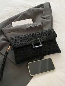 Bolso de mano de mujer, bolso cuadrado pequeño con estampado de leopardo de moda, bolso de solapa - Multicolor - Ver 5