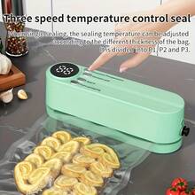 1pc USB-Powered Vacuum Sealer Machine With Digital Display & One-Touch Operation, 1200mAh Rechargeable Battery, 36V Low Voltage For Food Preservation - Mint Green & Black Design, Compact Space-Saving Sealer For Fridge, Pantry, Camping, RV, Emergency - Compatible With USB/Powersources (USB-Powered, No Gas Cylinders) - Multicolor Vacuum Sealer - View 2