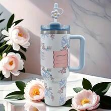 [Premium Tumbler] 40-Ounce Stainless Steel Tumbler With A Handle | Featuring Double-Wall Vacuum Insulation, Premium Multi-Colored Portable Water Bottle | Perfect For Travel, Outdoor Camping, Hiking, Driving, And Enjoying Iced Coffee - 淡藍色蝴蝶 - 查看 7