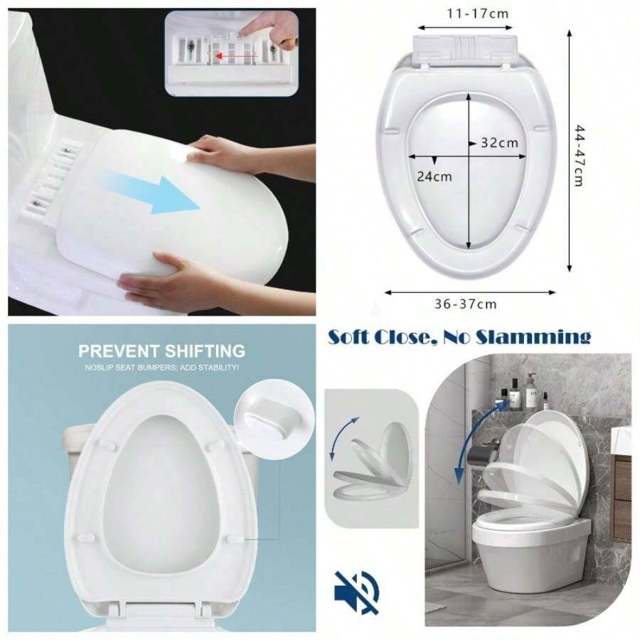 Asiento para inodoro, Asiento del inodoro de cierre lento, Asiento de inodoro universalblanco - Blanco - Ver 1