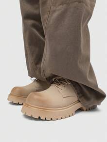 Zapatos Derby de punta redonda estilo retro británico para hombres, suela gruesa elevadora, botas de trabajo de alta gama y de caña baja