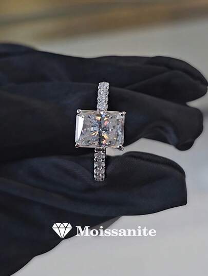 1pc 925 Sterling Silver Radiant Cut 3ct 7x9mm Moissanite Engagement Ring, Elegant Bridal Wedding Band, Romantic & Design, Creative Personalized Gift For Men & Women, Suitable For New Year, Christmas, Teacher's Day, Mother's Day