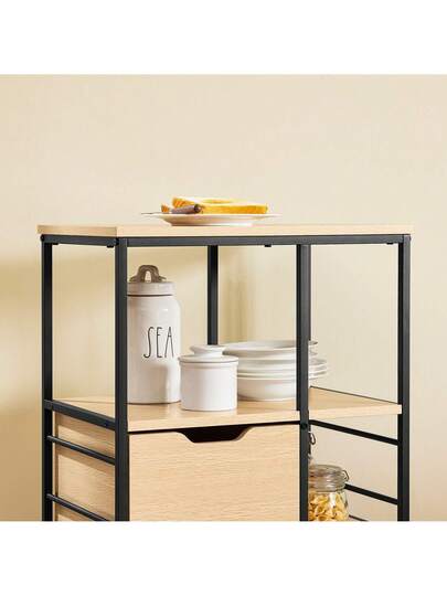 SoBuy Kitchen Trolley Cart Storage Serving Wit Natural W53 D37 H89cm FKW111 WN view 8