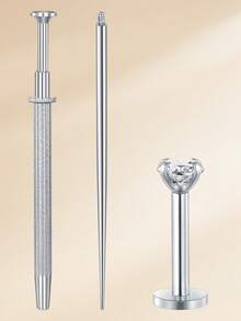 3pcs Funky Stainless Steel Cubic Zirconia Lip Studs For Women For Daily Decoration, 16G Lip Piercing Jewelry Lip Rings Studs With Puncture Tool Internal Thread Lip Studs Nose Stusd Helix Conch Tragus Earrings Studs, Set 2mm 3mm 4mm CZ