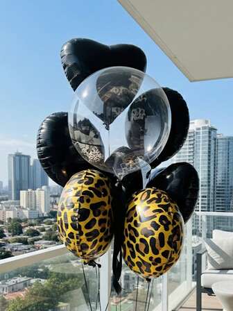 7 Stücke/11 Stücke 24" klare Bubble Ballons ohne Dehnung, 18" Leoparden-Muster runde Folienballons, 18" schwarze Herz- und runde Ballons, geeignet für Geburtstagsdekoration, Valentinstag, Themenfeiern, Singles-Partys, Firmenevent-Dekorationen