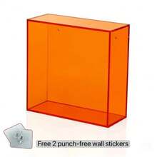 彩色方形壁挂展示盒，透明亚克力壁挂收纳架，家居装饰架，无需钻孔，小物件收纳架，蓝色、橙色、透明、黑色家居装饰壁挂架 - 橘色 - 查看 6