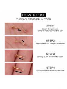 1piece 18G Tiny Gold CZ Push Pins, Hypoallergenic 925 Sterling Silver Star Stud Earring - Cartilage Piercing Fine Jewelry - Stud Earring - Tragus Stud - Conch Earrings - Cartilage Helix Stud - Flat Back Labret Stud - Nose Stud - Perfect For Women's Daily Wear/Wedding Parties/Engagement/Anniversaries/Valentine's Day Gifts(Sold As 1 Piece) - Single Diamond Four-claw Pin Earrings - View 3