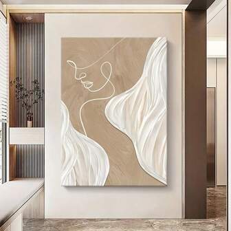 1pc, Frameless Canvas Poster, Cream Wind Lines, Artistic Cartoon , Nordic Style, Modern Elegant Decorative Painting, Vertical Wall Art For Home Office, Living Room, Bedroom, Indoor & Outdoor Use, Canvas Surface