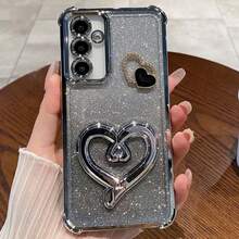 (心形支架) 电镀磁吸防摔透明手机壳，适用于三星 Galaxy A123456789987654321 45G，也适用于 S25/S24/S23/S22 系列、A 系列、OPPO、Redmi、Moto、Pixel、Vivo、OPPO - 銀色 - 查看 3