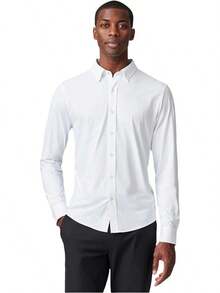 Men's Commuter Shirt, Performance Dress Shirts For Men, Machine Washable, Wrinkle Resistant, Slim Fit Button Down Shirthalloween - Business White - View 1
