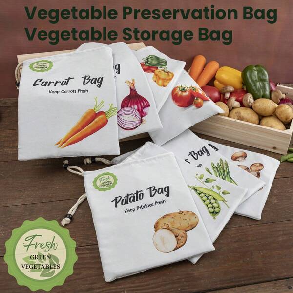 Bolsas de almacenamiento de verduras, bolsas de frescura de verduras, bolsas de almacenamiento de patatas, cebollas, zanahorias y otras verduras. Bolsas de embalaje de verduras verdes. Almacenamiento y recolección de verduras para el hogar, bolsas de almacenamiento y embalaje de verduras para viajes, campamentos, fiestas y comida para llevar