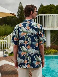 Men's Hawaiian Floral Shirts Silk Short Sleeve Button Down Casual Tropical Beach Holiday Shirtshalloween - 深藍色 - 查看 7