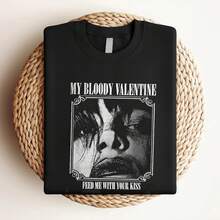 180g pure Cotton Vintage 80s My Bloody Valentine Band Feed Me With Your Kiss T-shirt Women Top Graphic Tees streetwear Comfortable Breathable designer clothes Print Round Neck Short Sleeve Casual T-Shirt For Women Casual fashion Versatile graphic Summer Unisex Soft - Negro - Ver 3
