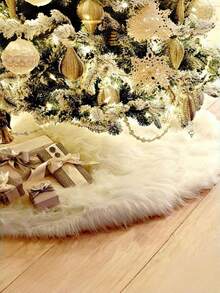 1PC White Luxurious Faux Fur Round Christmas Tree Skirt, 48 Inch Plush Decorative Mat With Soft Fluffy Texture - Perfect For Christmas Holiday Party, Indoor Home Decor, Festive Tree Base & Christmas Decorations Home Christmas Decorations Home Christmas Gifts Christmas Decor - White - View 4