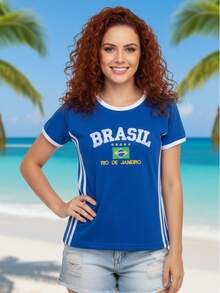 Women's Brazil Y2K Shirt – Long Baby Look - Xanh đậm - Xem 2