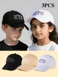 3 chiếc mũ bóng chày thêu NYC cho trẻ mới biết đi, mũ bóng chày bằng cotton, mũ có thể điều chỉnh, dành cho bé trai bé gái từ 1-2/2-8/9-12 tuổi, chạy bộ, tập luyện và hoạt động ngoài trời trong mọi mùa, kỳ nghỉ ở bãi biển - Thành phố New York - Xem 1