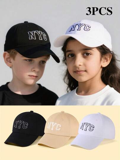 3 st NYC Broderi Småbarn Basebollkeps Barn Basebollkeps Bomull Justerbara Kepsar Hattar För Pojkar Flickor Åldern 1-2/2-8/9-12, Löpning Träning Och Utomhusaktiviteter Alla Årstider, Strandsemester