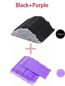 100pcs Black/Purple Micro Brushes For Eyelash Extension And Makeup - 2.0mm Precise Brush Head, Fragrance-Free, No Power Needed, Fluffy White Bristles, Makeup Tools And Accessories, Makeup Application | Fashionable Handle Design | Synthetic Bristles - Multicolor - View 9