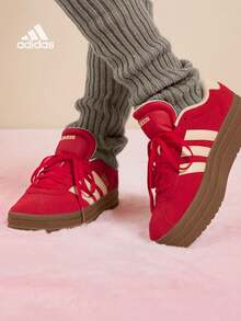 Adidas VL Court Bold Classic Sneakers, Thick Sole Casual Trainers, "T-Toe Shoes", Daily Styling Thick Bottom T-Shaped Toe, Modern And Classic Elements, Rubber Outsole With EVA Insert, Leather And Synthetic Material Lining, Three Stripes And Linear Logo - Red - View 3
