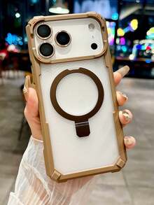 1 pezzo Nuova custodia protettiva per telefono con finitura opaca, supporto circolare pieghevole anti-caduta magnetico ai quattro angoli, compatibile con ricarica senza fili, adatta per iPhone 11/12/13/14/15/16/17 Pro Max