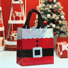 6/10/20 buc pungi cadou de Crăciun cu design Moș Crăciun, mărime medie, poliester reutilizabil, pungi pentru cadouri festive, decor de sărbători pentru casă și bucătărie, pungi cadou de Crăciun