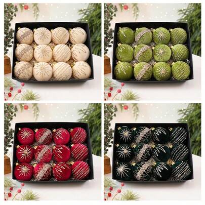 New 8CM/12PCS Diamond Velvet Wrapped Christmas Ball Ornaments Christmas Decorations Window Pendants